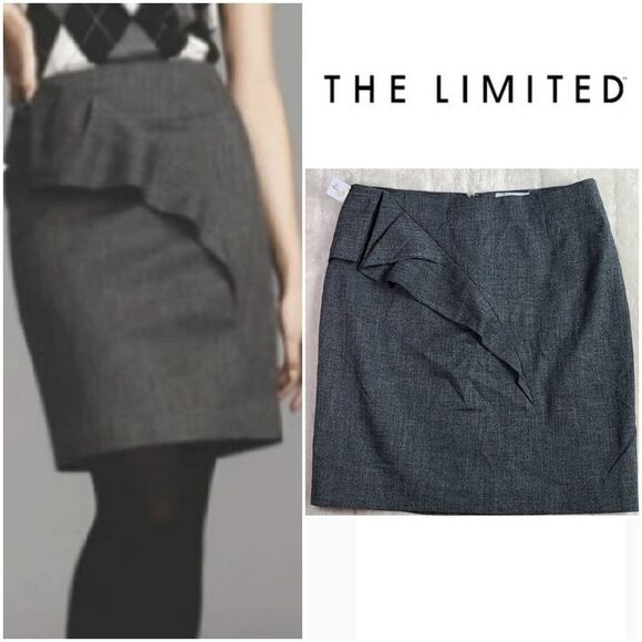 The Limited Side Drape Pencil Skirt Jodi Arnold Charcoal Trendy Mini Ruffle - Picture 2 of 5